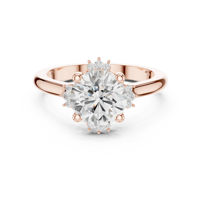 Round starburst cluster halo ring in rose gold with plain domed band and lab-grown diamond 鈥?Australia