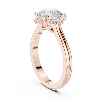 Back view of rose gold round starburst cluster halo ring with plain domed band and lab-grown diamond 鈥?Australia