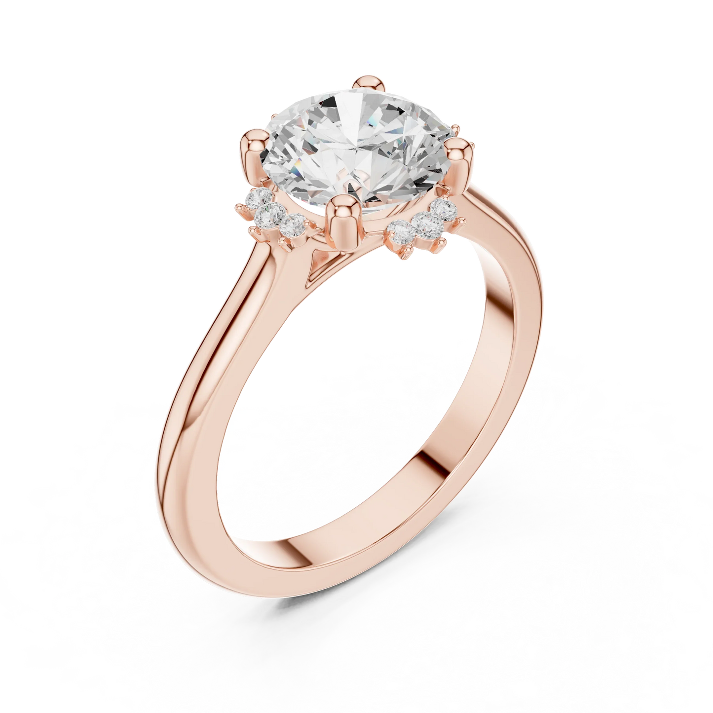 Front view of rose gold round starburst cluster halo ring with plain domed band and lab-grown diamond 鈥?Australia