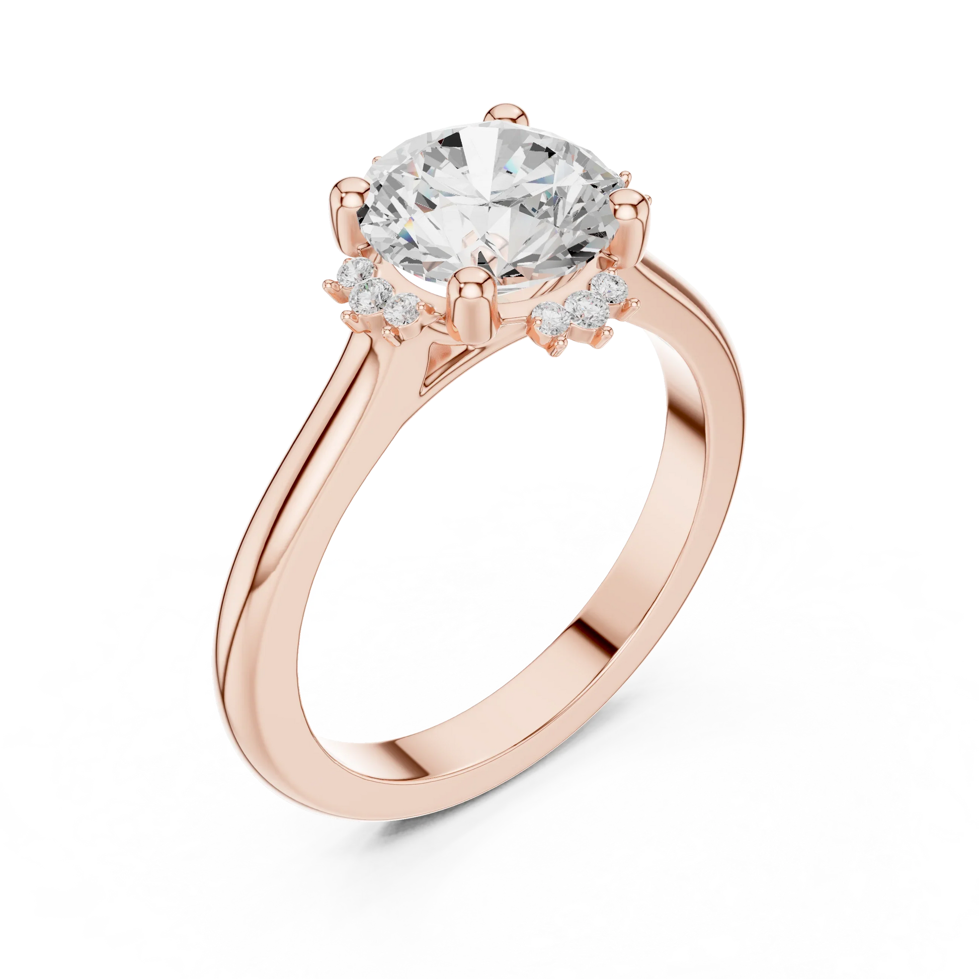 Front view of rose gold round starburst cluster halo ring with plain domed band and lab-grown diamond 鈥?Australia