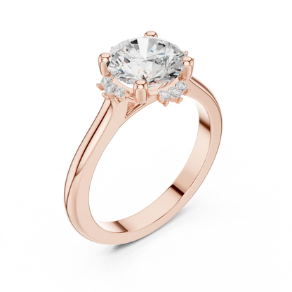 Front view of rose gold round starburst cluster halo ring with plain domed band and lab-grown diamond 鈥?Australia