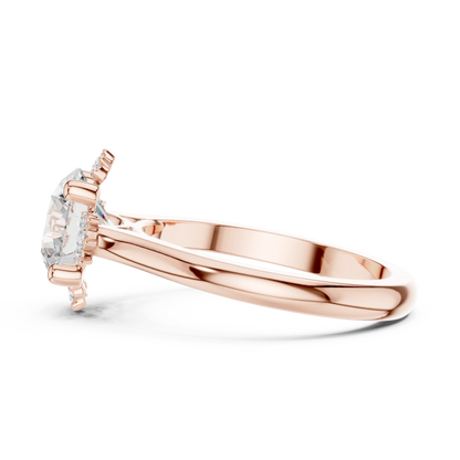 Side view of rose gold round starburst cluster halo ring with plain domed band and lab-grown diamond 鈥?Australia