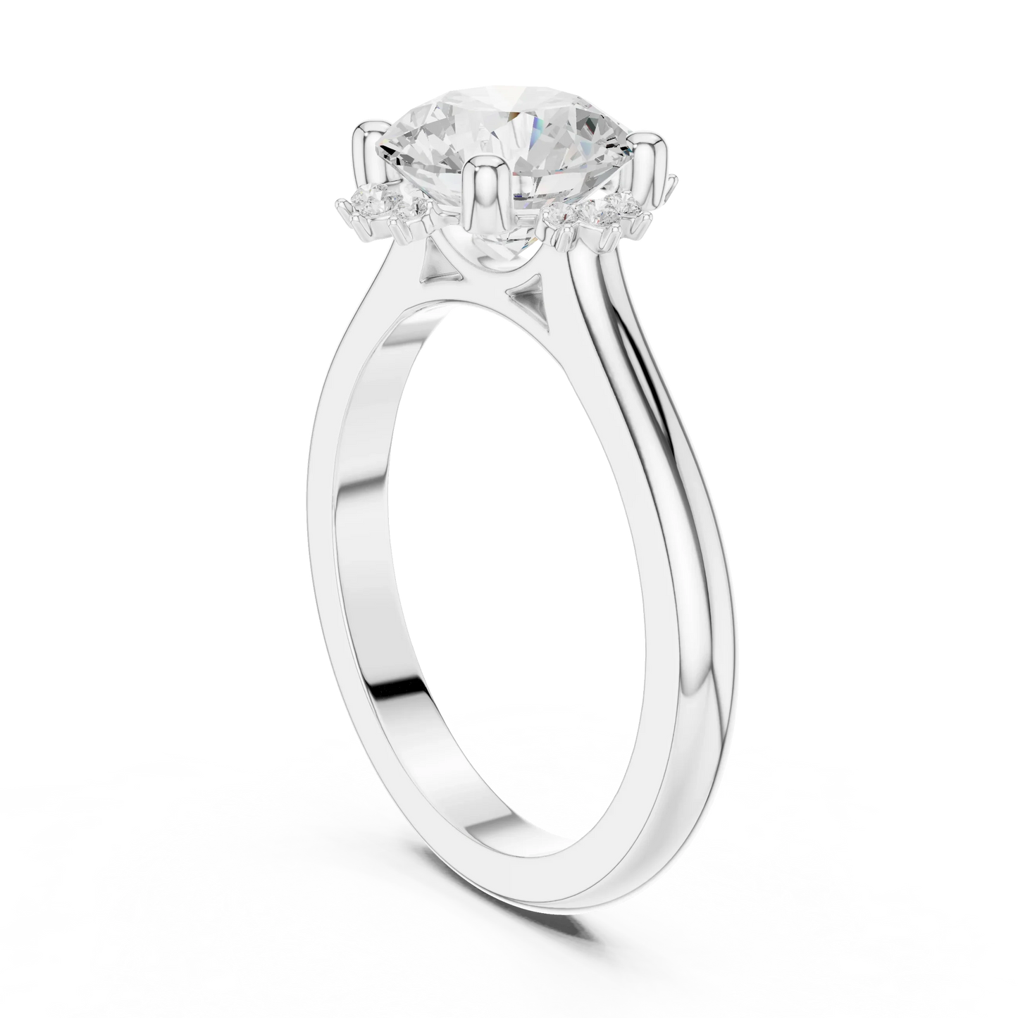 Back view of white gold round starburst cluster halo ring with plain domed band and lab-grown diamond 鈥?Australia