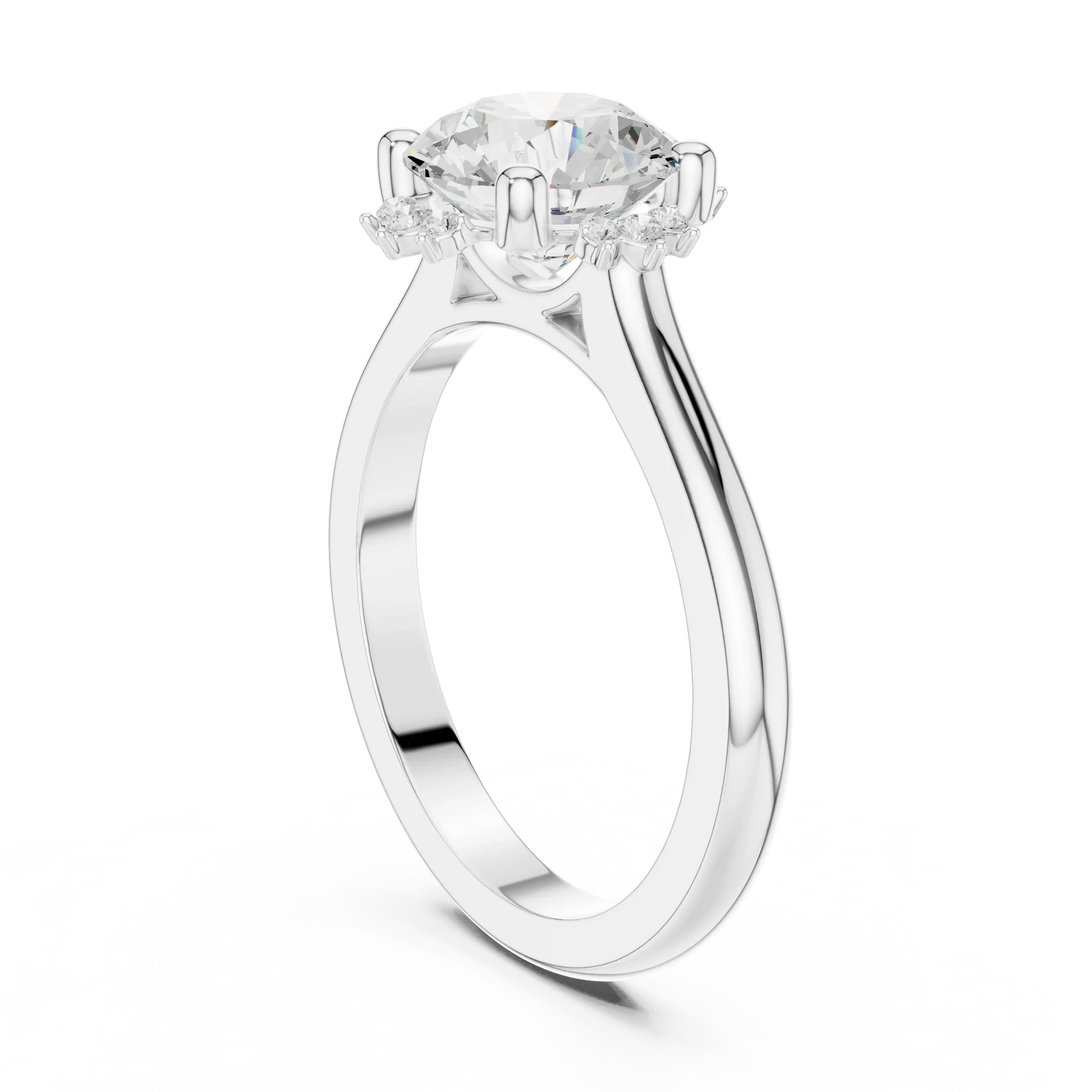 Back view of white gold round starburst cluster halo ring with plain domed band and lab-grown diamond 鈥?Australia