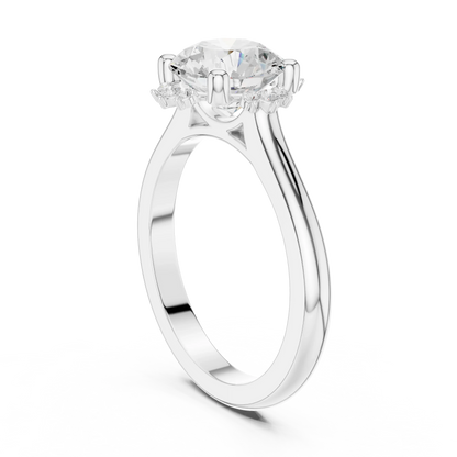 Back view of white gold round starburst cluster halo ring with plain domed band and lab-grown diamond 鈥?Australia