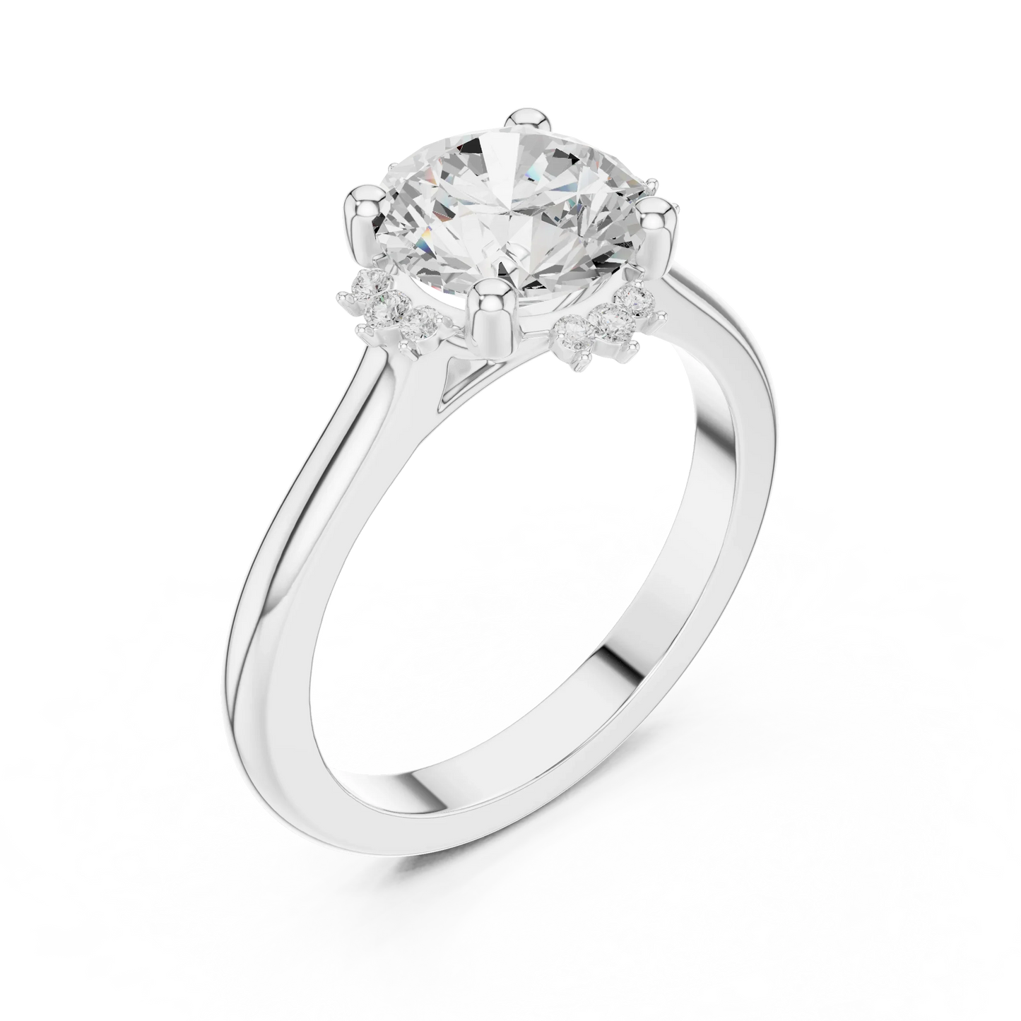 Front view of white gold round starburst cluster halo ring with plain domed band and lab-grown diamond 鈥?Australia
