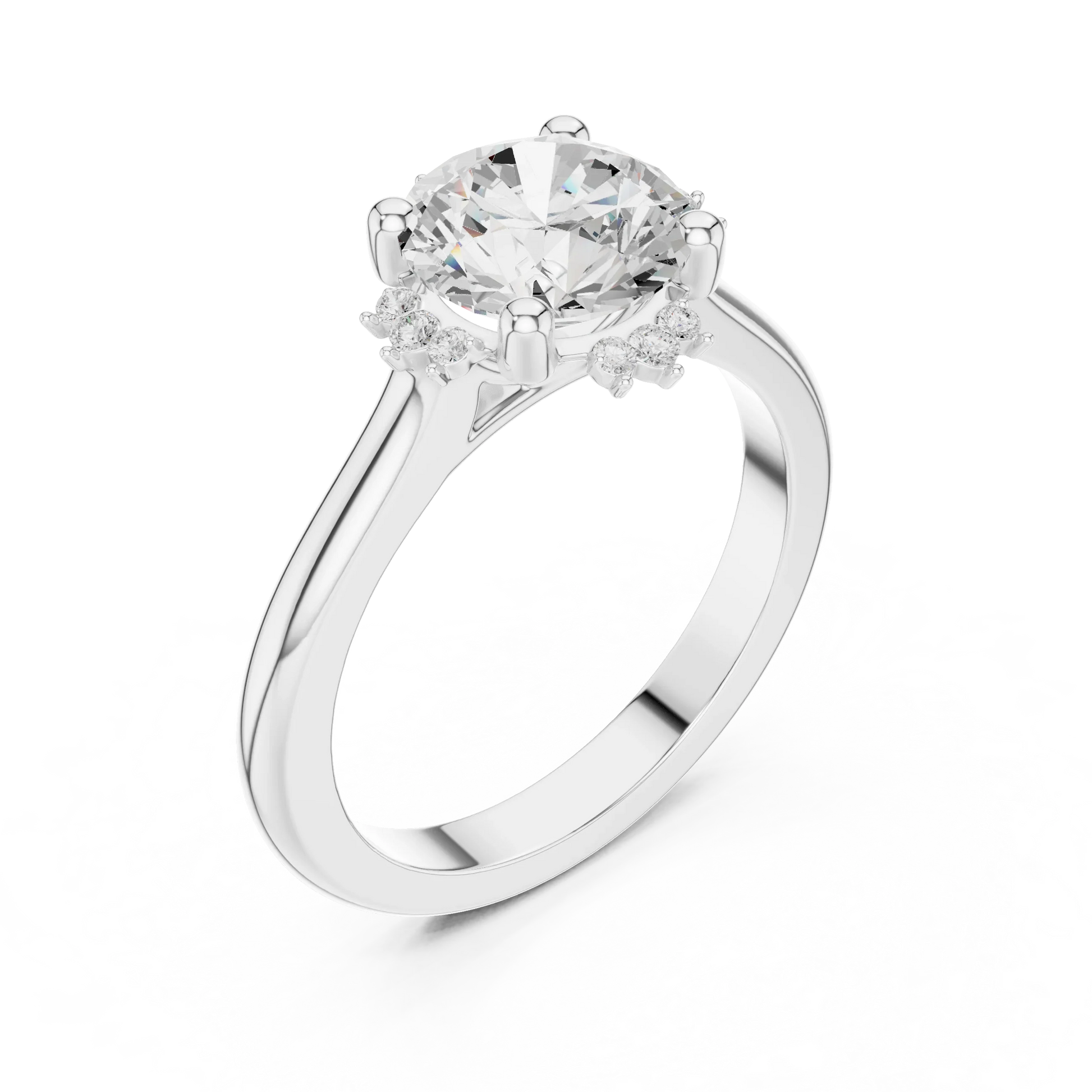 Front view of white gold round starburst cluster halo ring with plain domed band and lab-grown diamond 鈥?Australia