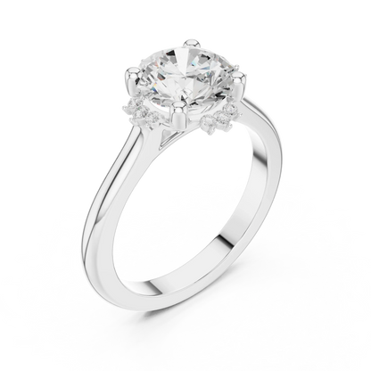 Front view of white gold round starburst cluster halo ring with plain domed band and lab-grown diamond 鈥?Australia
