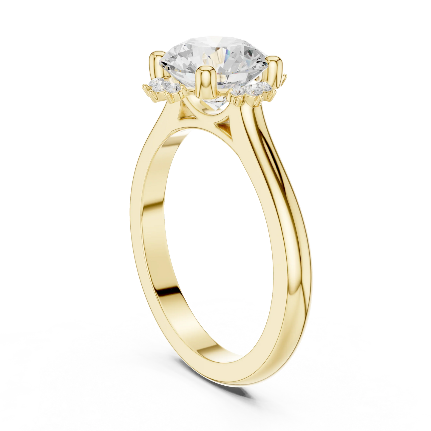 Back view of yellow gold round starburst cluster halo ring with plain domed band and lab-grown diamond 鈥?Australia