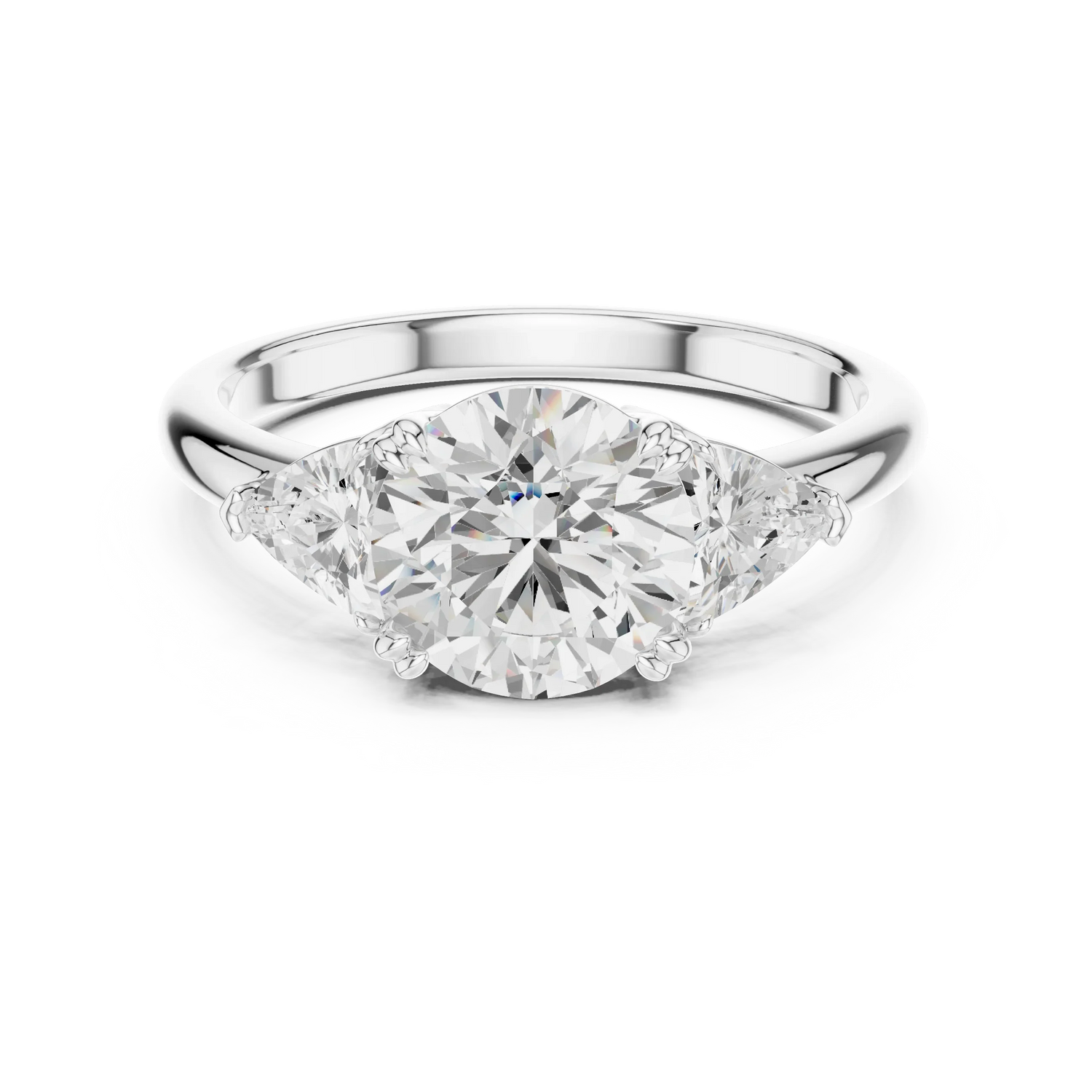 Rose gold round three-stone ring with trillion cut side stones and lab-grown diamond 鈥?Australia