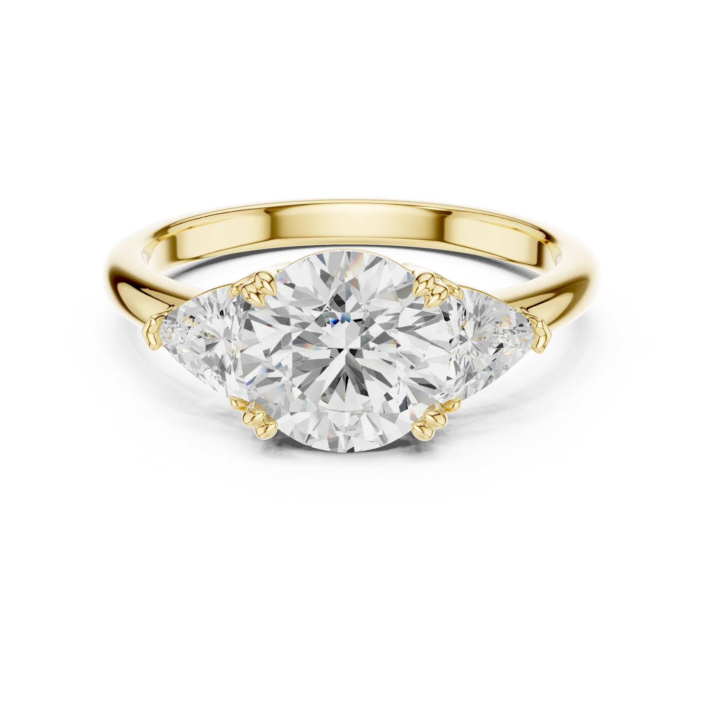Round three-stone ring in yellow gold with trillion cut side stones and lab-grown diamond 鈥?Australia