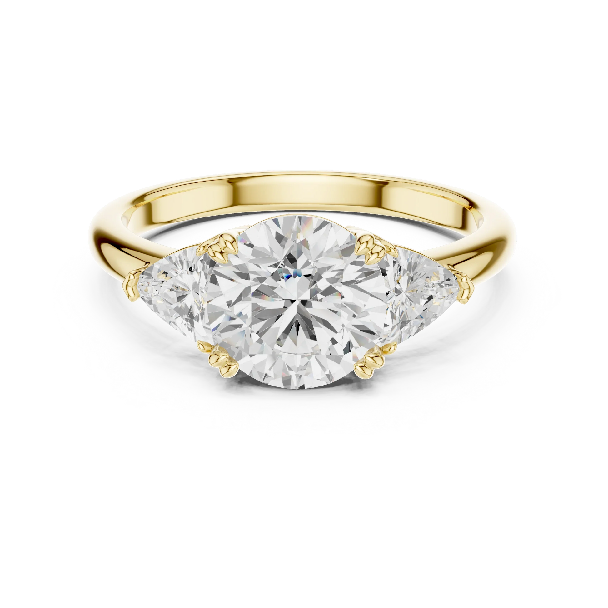 Round three-stone ring in yellow gold with trillion cut side stones and lab-grown diamond 鈥?Australia