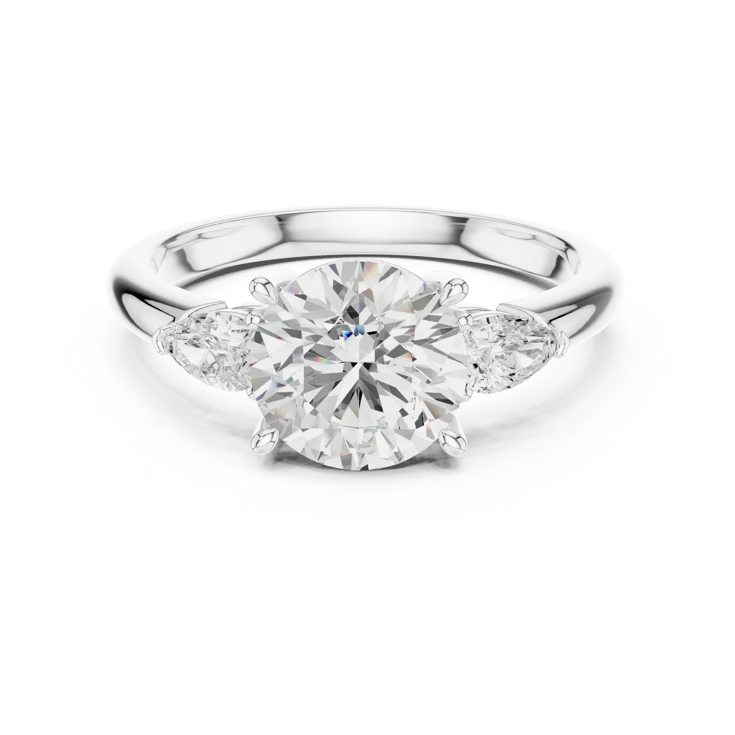 Round three-stone ring in white gold with pear side stones and lab-grown diamond 鈥?Australia