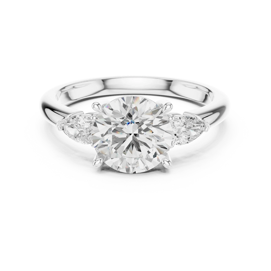 Round three-stone ring in white gold with pear side stones and lab-grown diamond 鈥?Australia