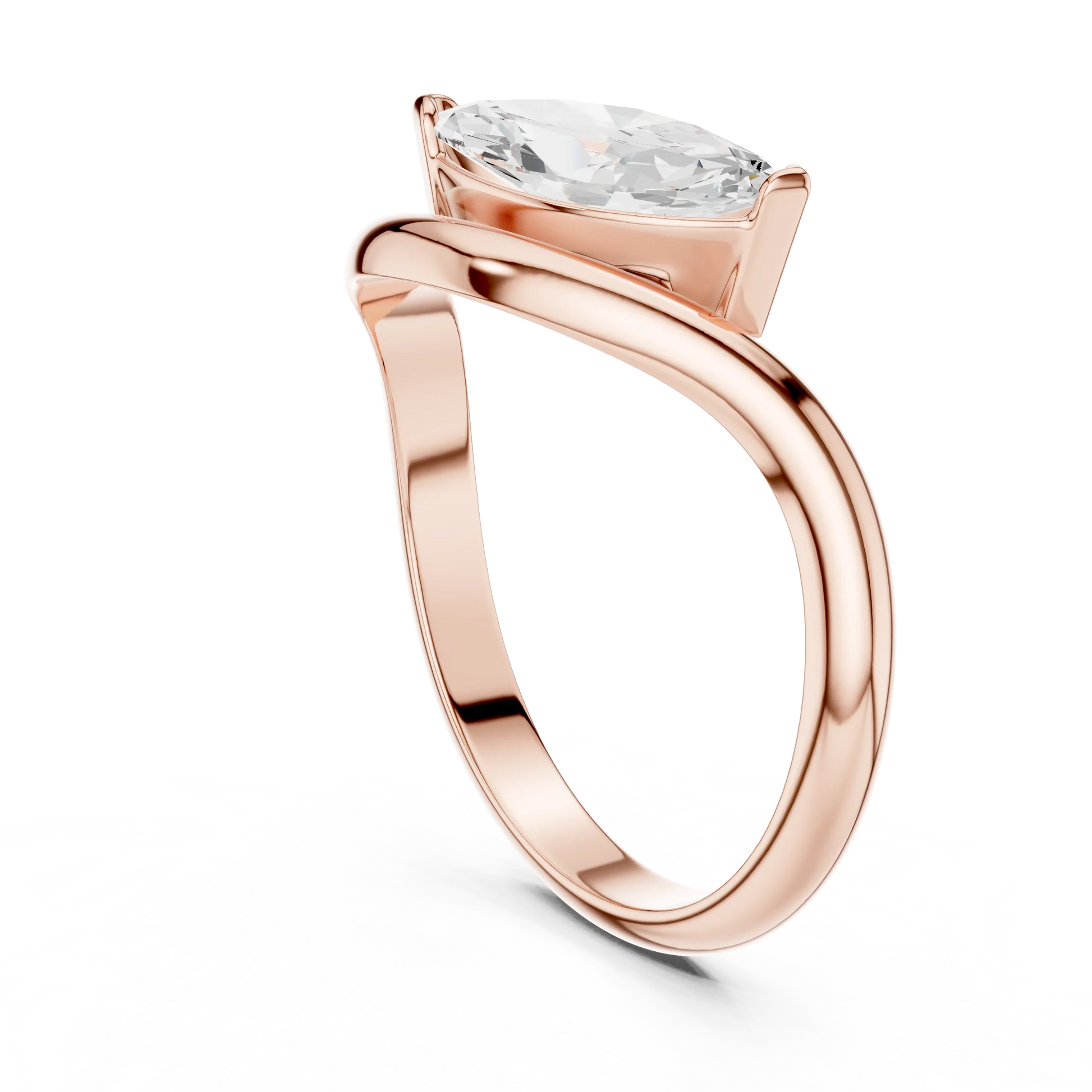 East-west marquise solitaire ring in rose gold with lab-grown diamond back view