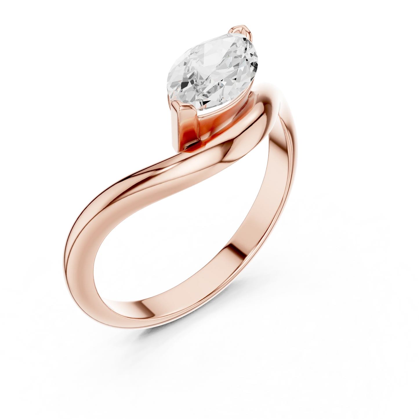 East-west marquise solitaire ring in rose gold with lab-grown diamond top view