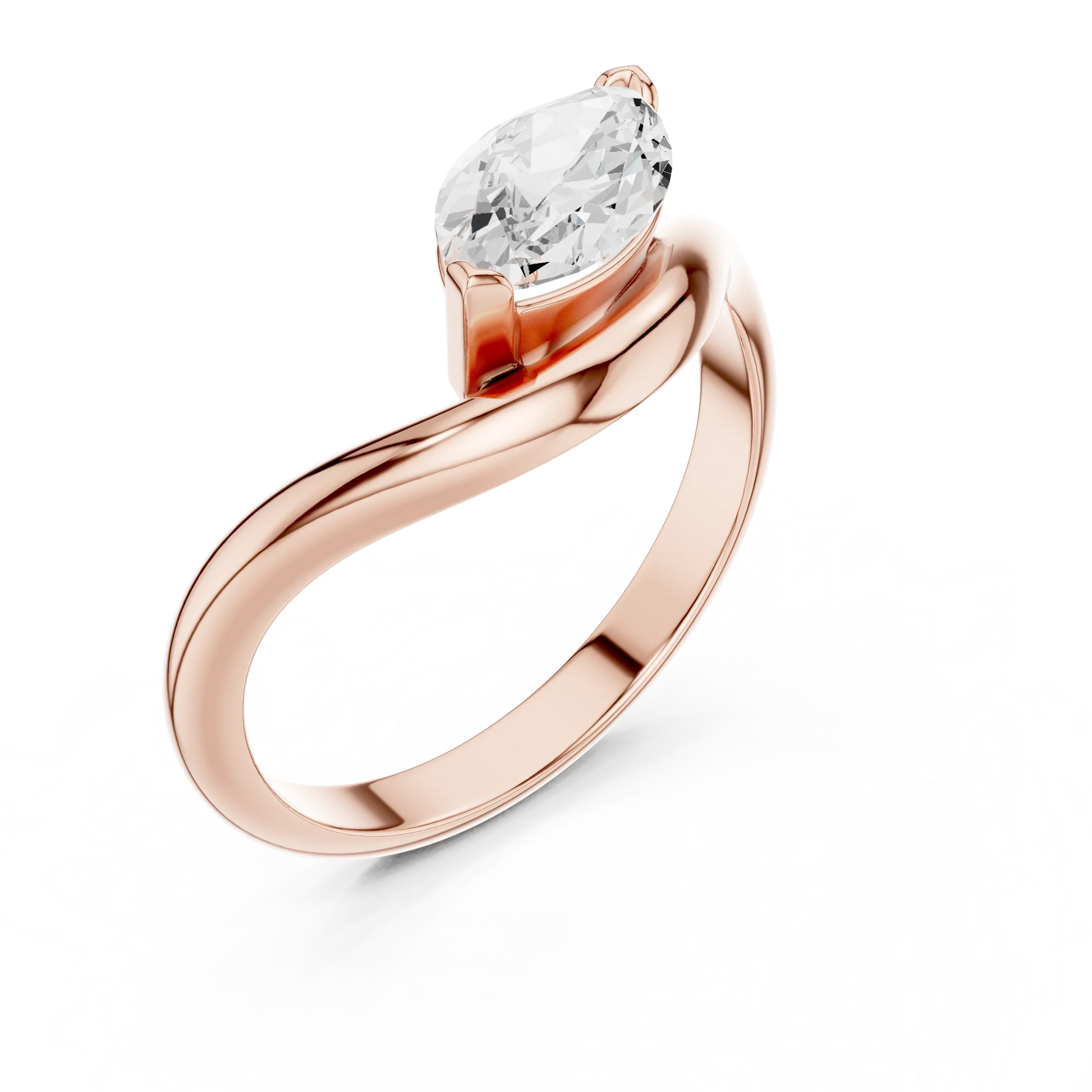 East-west marquise solitaire ring in rose gold with lab-grown diamond top view