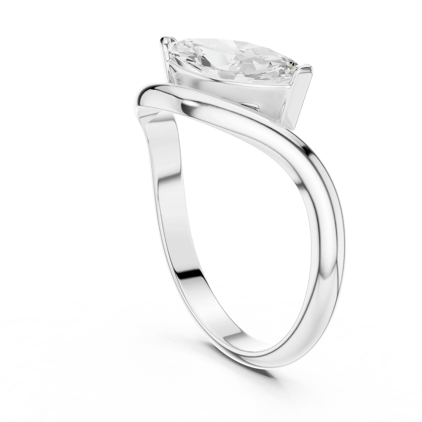 East-west marquise solitaire ring in white gold with lab-grown diamond back view