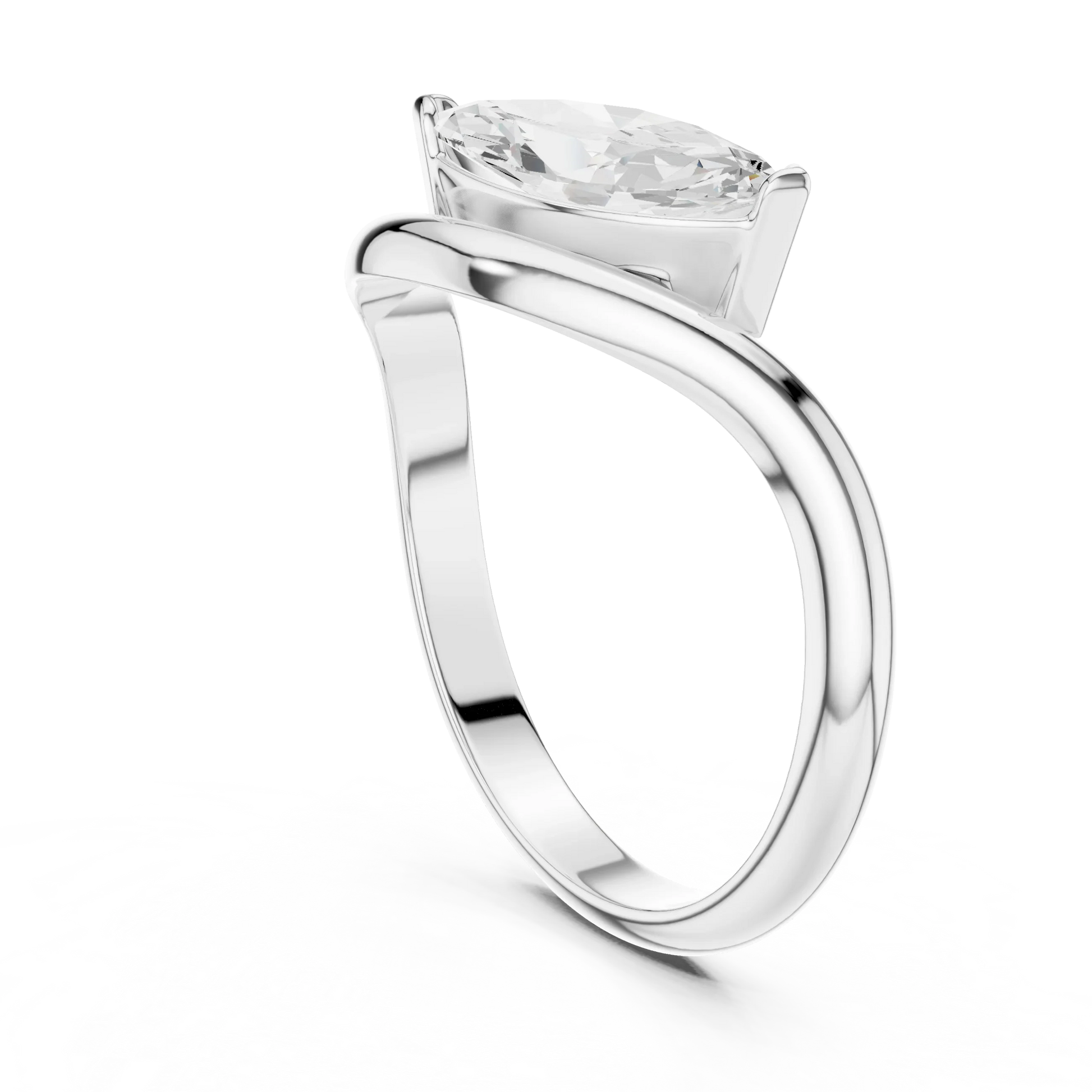 East-west marquise solitaire ring in white gold with lab-grown diamond back view