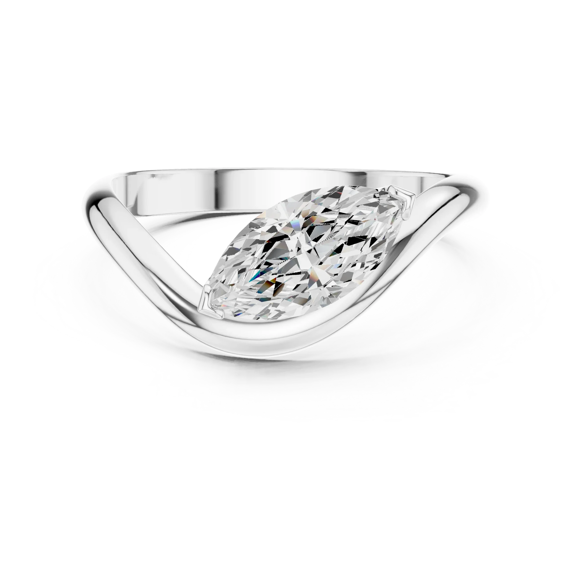 East-west marquise solitaire ring in white gold with lab-grown diamond