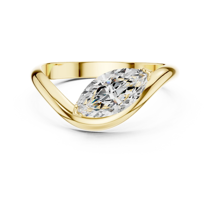 East-west marquise solitaire ring in yellow gold with lab-grown diamond