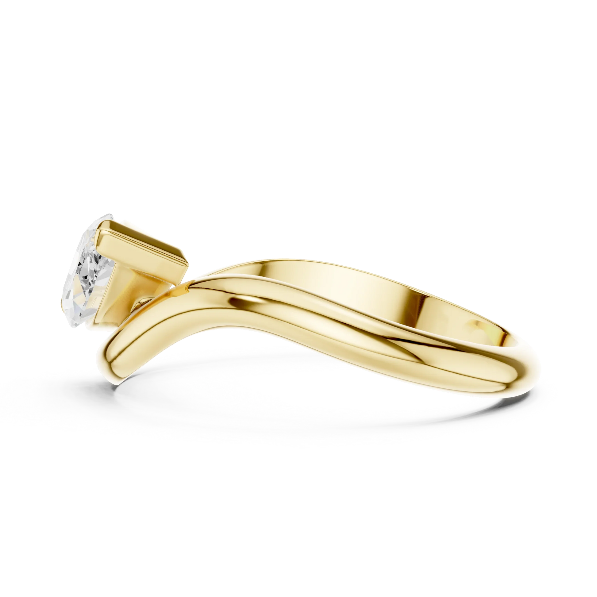 East-west marquise solitaire ring in yellow gold with lab-grown diamond side view