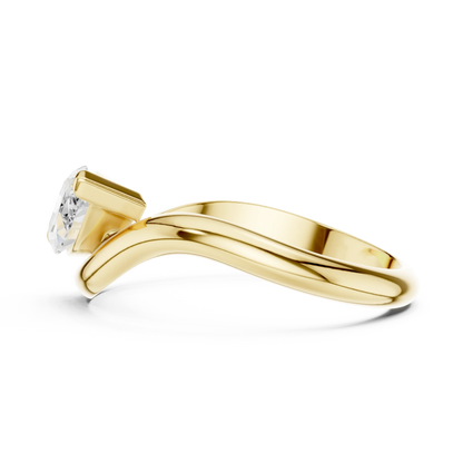 East-west marquise solitaire ring in yellow gold with lab-grown diamond side view