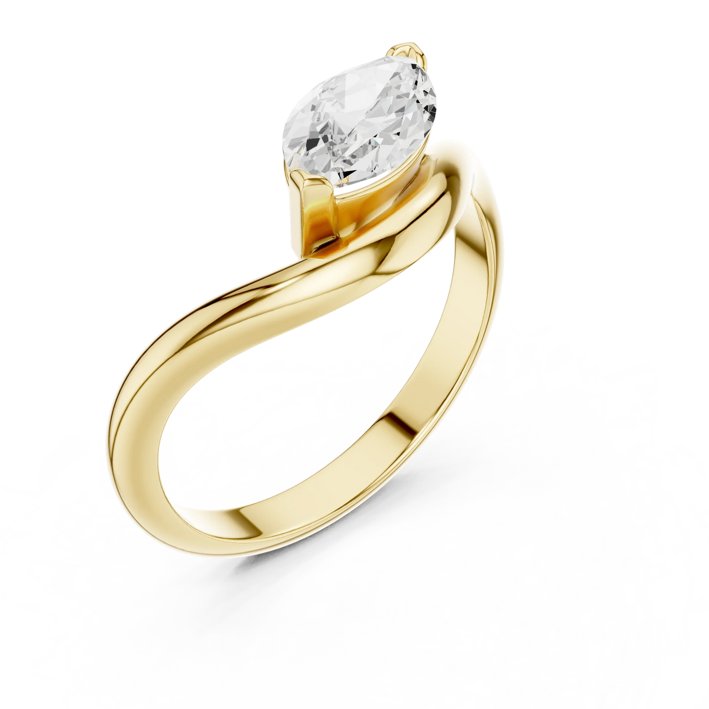 East-west marquise solitaire ring in yellow gold with lab-grown diamond top view