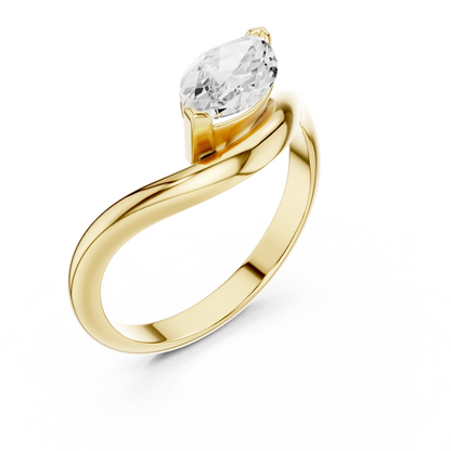 East-west marquise solitaire ring in yellow gold with lab-grown diamond top view