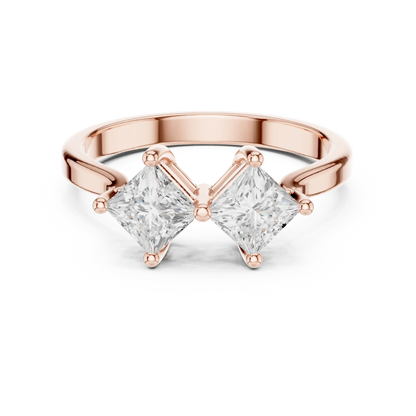 Toi et Moi ring with double princess cut lab-grown diamonds in rose gold with modern romantic finish