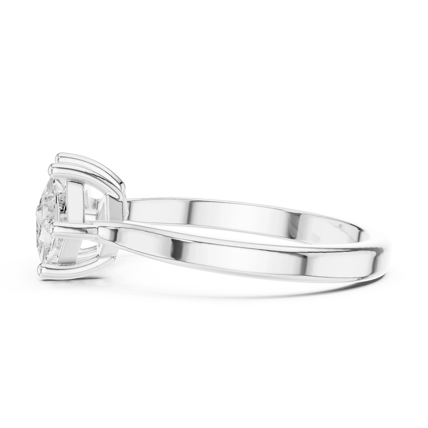Side view of white gold Toi et Moi ring highlighting double princess diamond setting