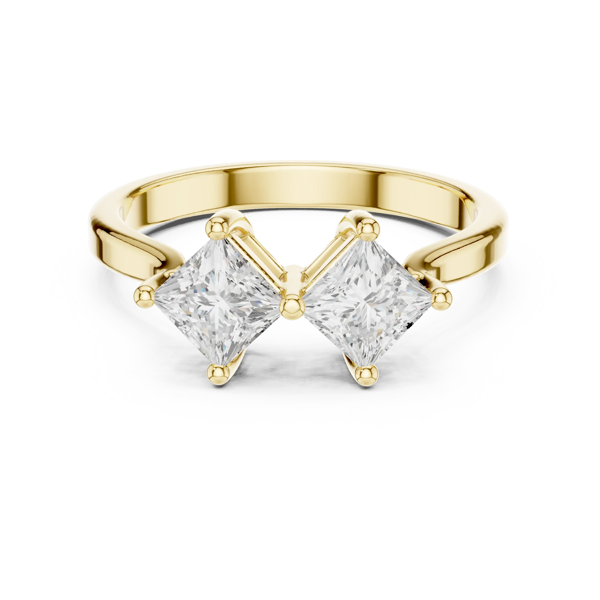 Toi et Moi ring with double princess cut lab-grown diamonds in yellow gold with classic luxury appeal