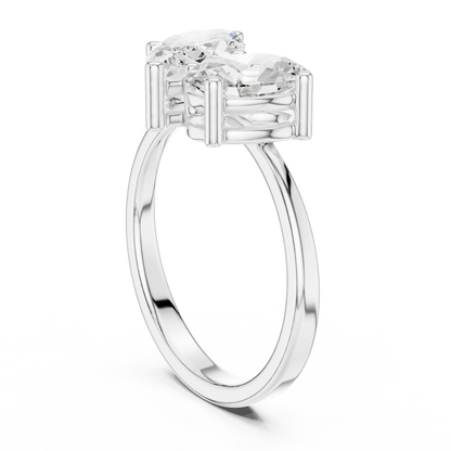 Back view of Toi et Moi ring in white gold with marquise and oval lab-grown diamonds and polished band
