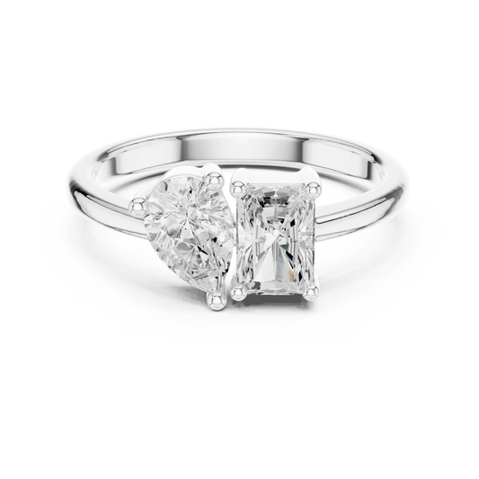 Toi et Moi ring with pear and radiant lab-grown diamonds in white gold, elegant dual stone design, Australia collection