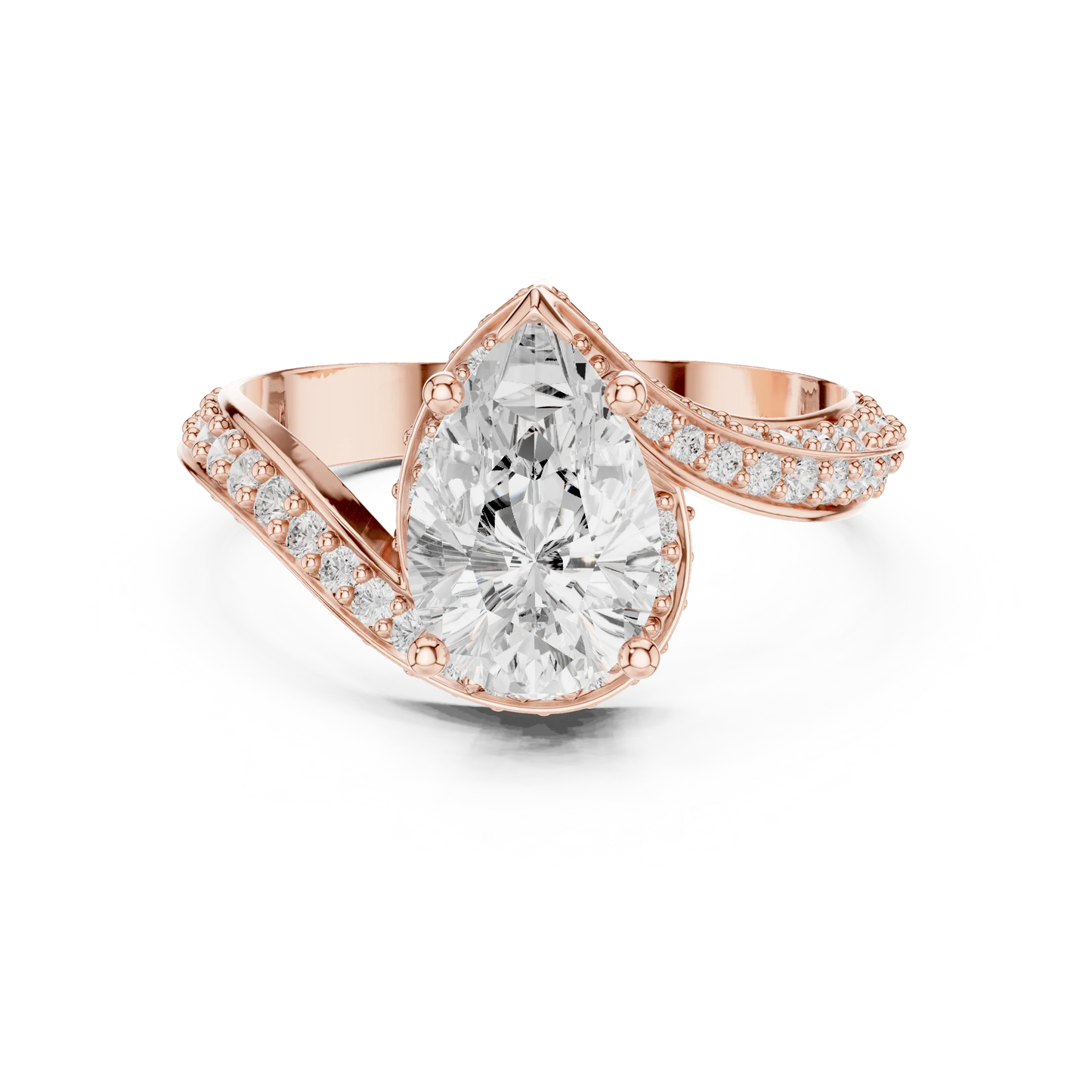 Twisted pear diamond ring in rose gold with lab-grown diamond
