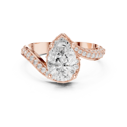 Twisted pear diamond ring in rose gold with lab-grown diamond