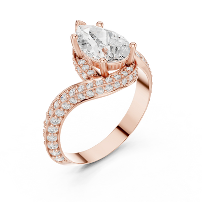 Twisted pear diamond ring in rose gold with lab-grown diamond front view