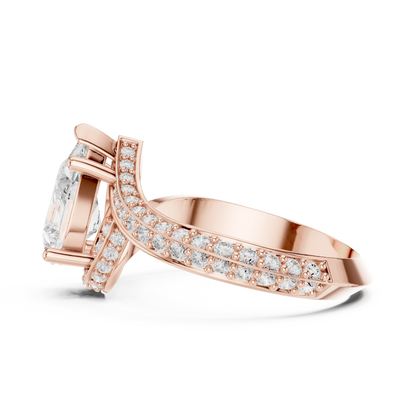 Twisted pear diamond ring in rose gold with lab-grown diamond side view