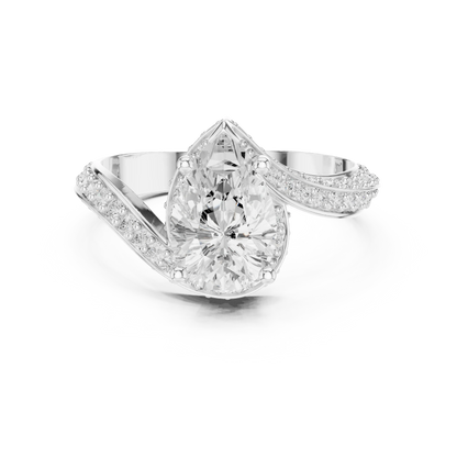 Twisted pear diamond ring in white gold with lab-grown diamond
