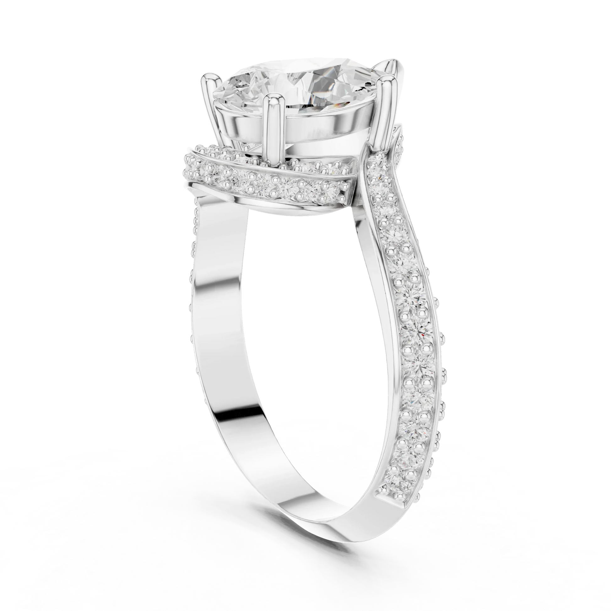 Twisted pear diamond ring in white gold with lab-grown diamond back view