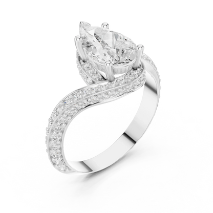 Twisted pear diamond ring in white gold with lab-grown diamond front view