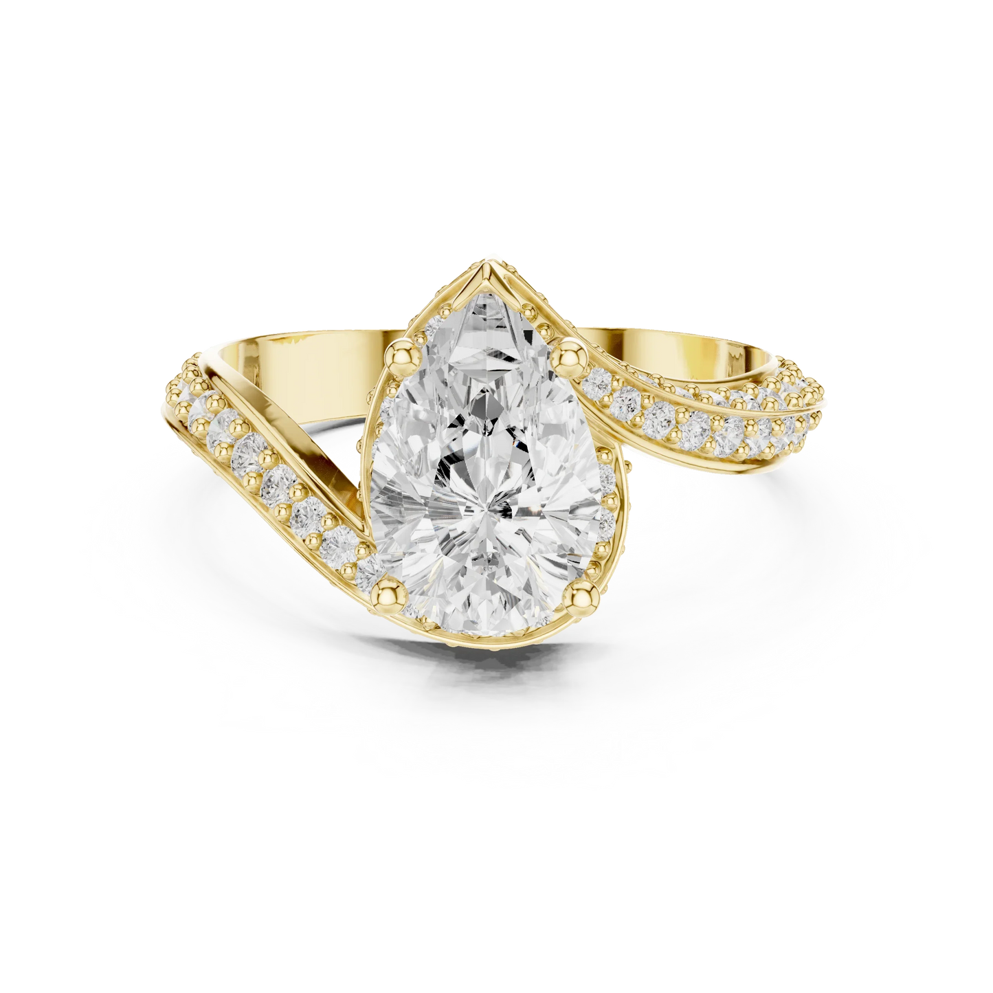 Twisted pear diamond ring in yellow gold with lab-grown diamond