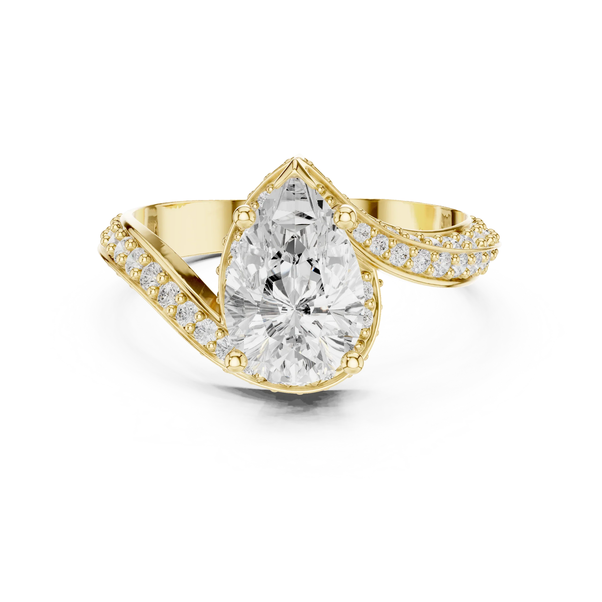 Twisted pear diamond ring in yellow gold with lab-grown diamond