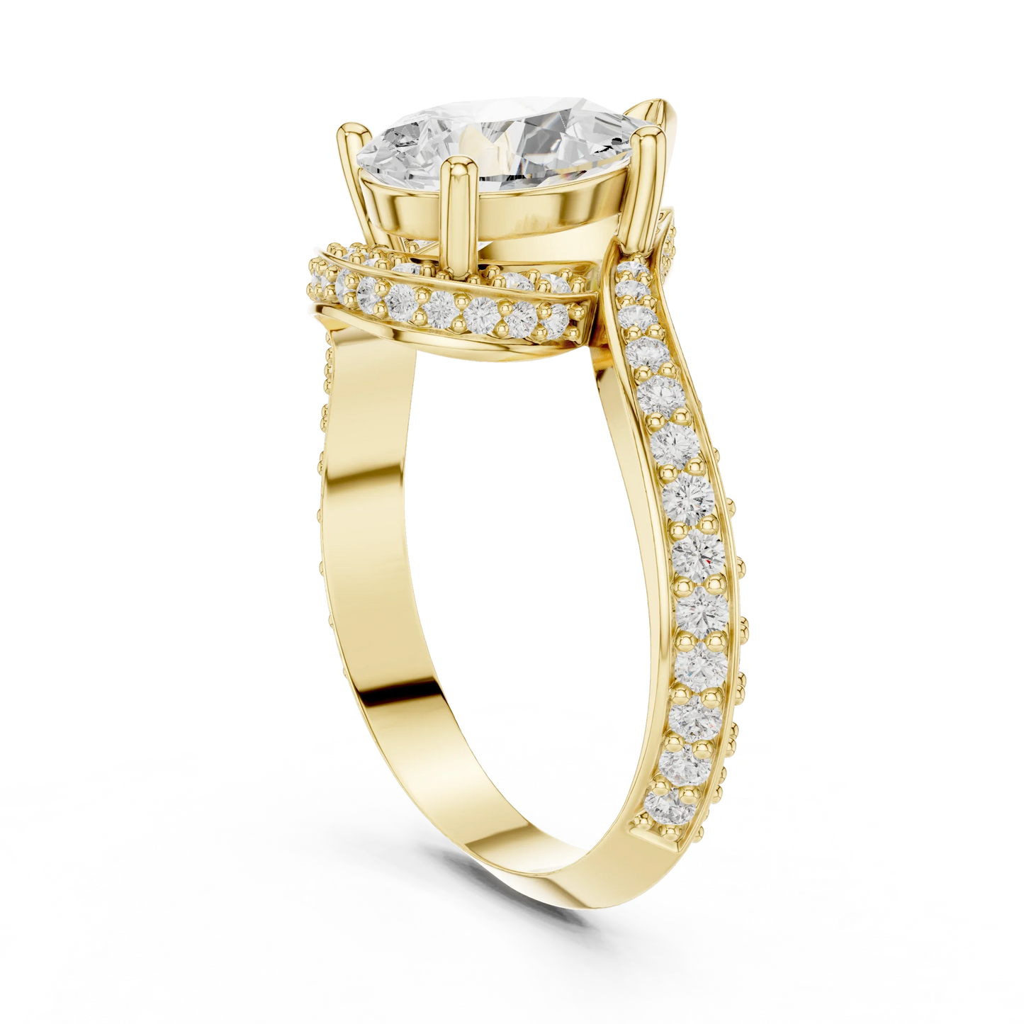 Twisted pear diamond ring in yellow gold with lab-grown diamond back view