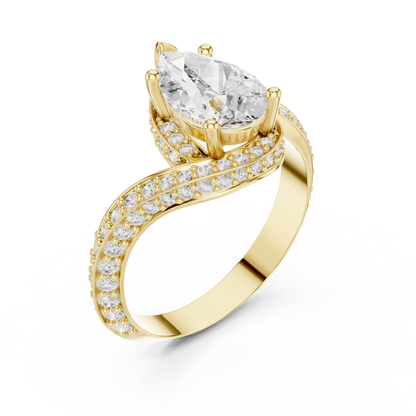 Twisted pear diamond ring in yellow gold with lab-grown diamond front view