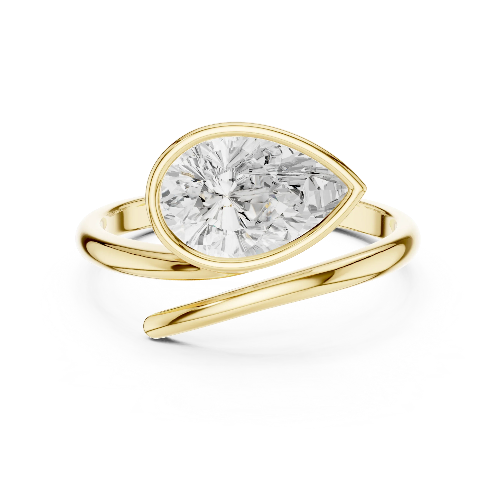 Pear cut diamond open wrap ring in yellow gold with lab-grown diamond front view