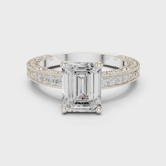 Uma Vintage Lace Emerald Diamond Pavé Ring