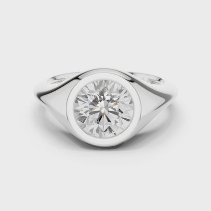 Emblem Classic Round Bezel Signet Diamond Ring