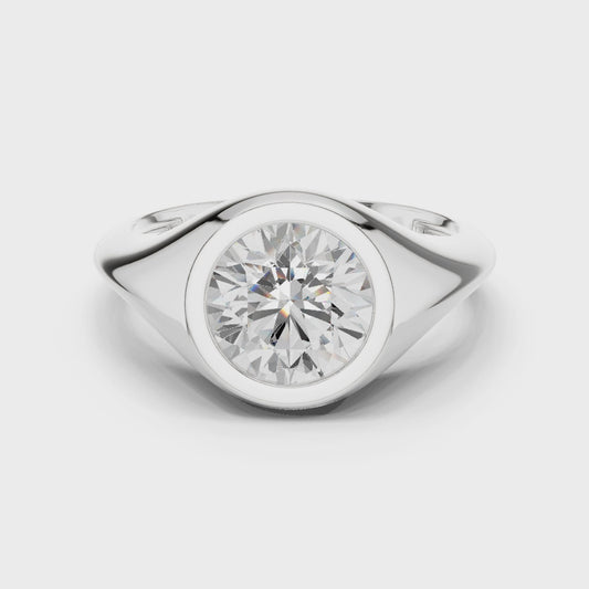 Emblem Classic Round Bezel Signet Diamond Ring