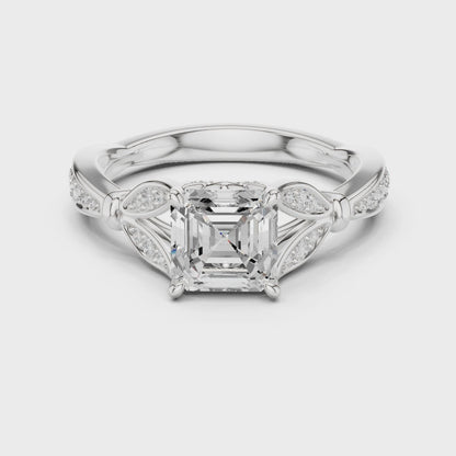 Fawn Vintage Leaf Asscher Diamond Ring